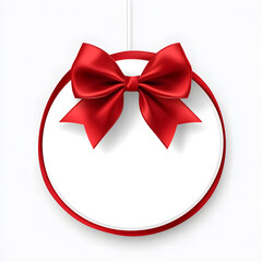  Elegant Red Bow with Ribbon on Decorative White Badge