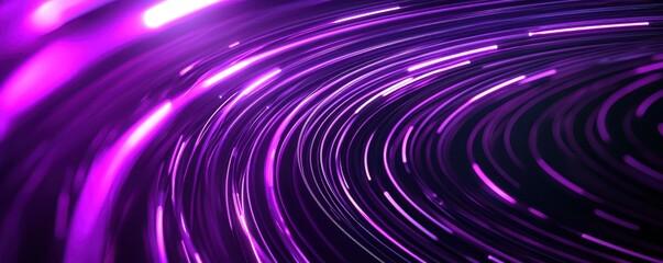 Vibrant purple light trails swirling against a dark backdrop, digital abstract art.