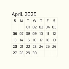 2025 April Year all months calendar Single Page corporate wall 2025 12 months calendar templat.