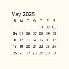 2025 May Year all months calendar Single Page corporate wall 2025 12 months calendar template.