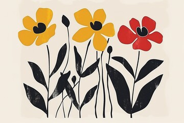 illustration painting handmade blossoming branch.