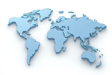 Fototapeta premium 3D Blue World Map on White Background