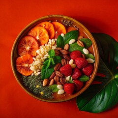 Vegan Smoothie Bowl with Fresh Fruits and Nuts