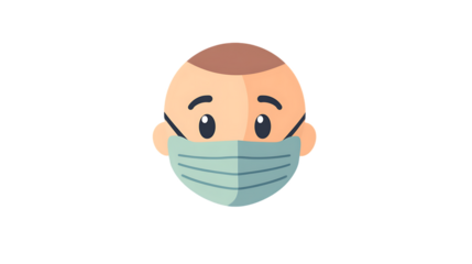 3D smiling yellow face emoticon with a face mask on