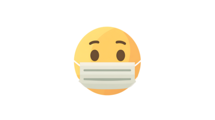 3D smiling yellow face emoticon with a face mask on
