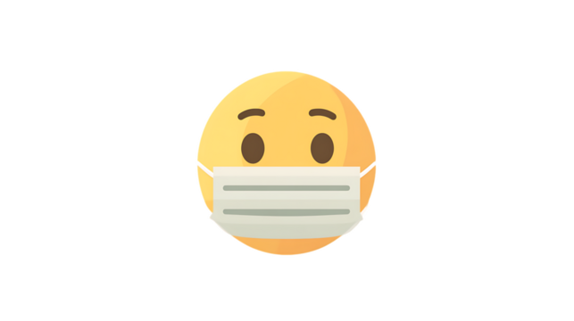 3D smiling yellow face emoticon with a face mask on - Powered by Adobe