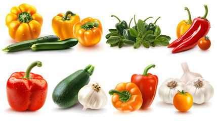 A group of different types of vegetables on a white background with a white background and a white
