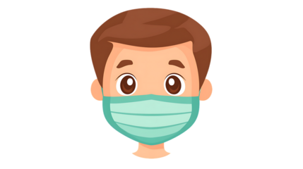 3D cartoon character with a friendly yellow face wearing a mask