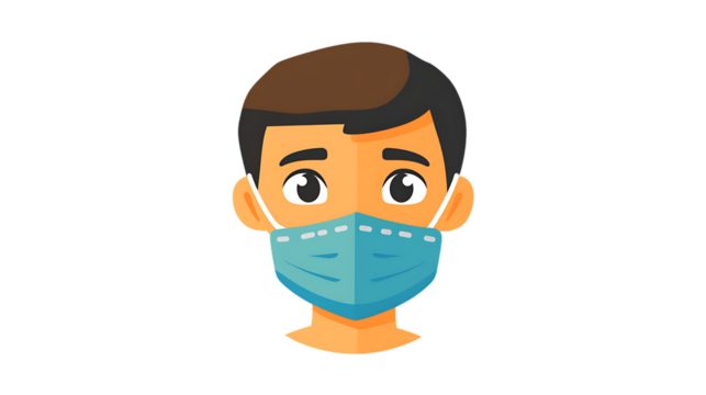 3D cartoon character with a friendly yellow face wearing a mask