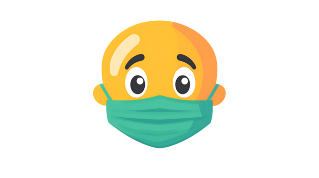 3D smiling yellow face emoticon with a face mask on