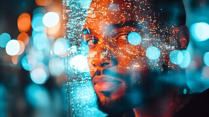 Illuminated Introspection:A Man's Reflective Nighttime Portrait