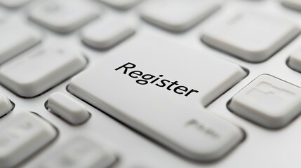 Close-up of a keyboard with the word "Register" on a white key