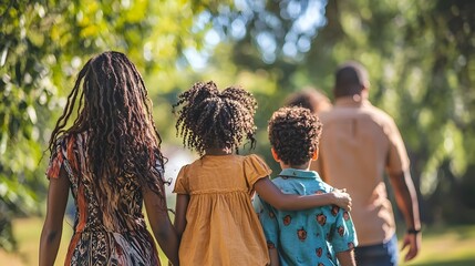 Obraz premium Diverse Family Walks Together in Peaceful Urban Park Scene