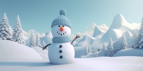 Obraz premium Smiling Snowman in Winter Wonderland