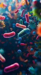 Fototapeta premium A colorful array of bacteria floating in an animated, dynamic background
