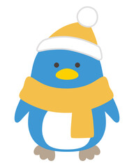 冬のペンギンのベクターイラスト。クリスマス、帽子、マフラー、鳥