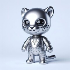 Naklejka premium a cute and hip silver shinny metallic futuristic leopard character