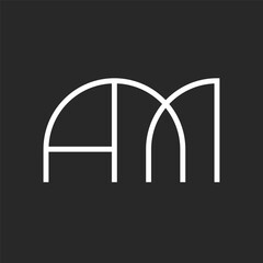 Stylish initials AM letter monogram logo thin lines design minimal style, two letters A and M together for creative identity.