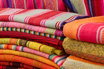 Chinchero  is known for its high-quality weaving and colorful textiles, often made using traditional Inca techniques./ Cusco Peru.