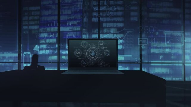 Laptop-accented diagrams on the theme of data privacy