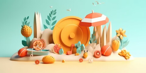 Summer Fun and Fruits 3D Illustration