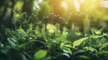 Financial Growth Charts Overlaying Nature and Green Technology Symbolizing Sustainability