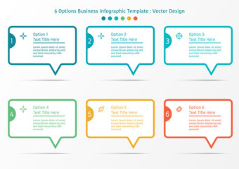 6 options business infographic template, theme of rectangular text frame shape with number and text title
