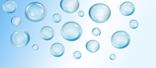 Collagen blue drops. Hyaluronic acid bubbles. Cosmetic serum. Skincare product. Vector illustration