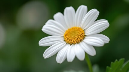 Fototapeta premium A close-up of a beautiful white daisy flower with yellow center, symbolizing purity and simplicity in nature's vibrant palette.