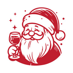 Santa Claus holding a glass of wine in this festive Christmas illustration. Cartoon red and white vector illustration
