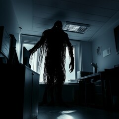 Scary monster in a dark office