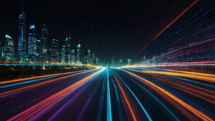 Obraz premium High-tech background with dynamic light trails and vibrant colors