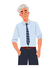 Flat cartoon vector illustration. A person with grey hair