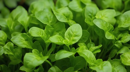 Fresh young green lettuce growing in a sustainable garden during the warm spring season