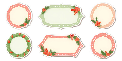 6 stickers for Christmas, various shapes, blank space for writing, holiday designs, cheerful colors_00001_