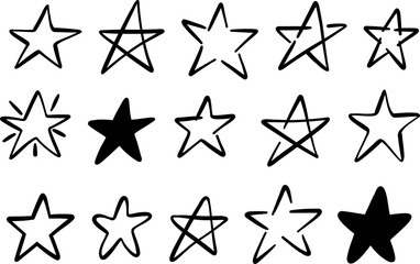 Star doodle set, ink illustration hand drawn sparkle symbols, isolated
