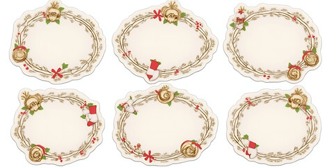 Obraz premium Christmas-themed set of 6 stickers, bell-shaped, white decorations, blank center for note-taking, includes stockings_00001_