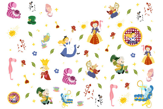 Alice in wonderland pattern illustration