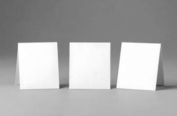 Fototapeta premium Three Blank Tent Cards on Gray Background