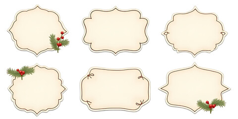 set of 6 stickers with Christmas style, each sticker has a different shape, blank space inside for writing notes_00002_