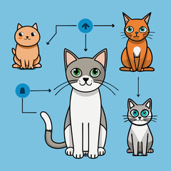 An infographic explaining different cat breeds, their unique characteristics, and their origin.