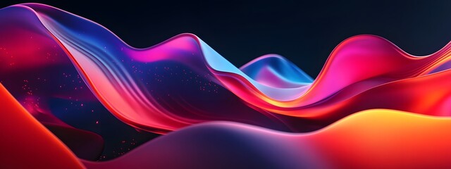 Colorful fluid shapes on a dark background, with glowing edges, flowing and elegant composition