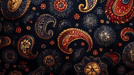 Colorful Floral Paisley Pattern Creating Artistic Contrast on Dark Background photo