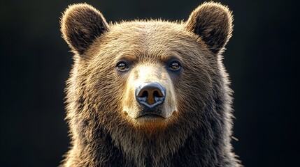 Obraz premium A shot of a brown bear in the forest that is close up.