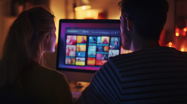 Couple Browsing Streaming Content on Desktop in Cozy Home Setting