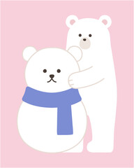 雪だるまを作る白熊のベクターイラスト。冬、マフラー、シロクマ、ホッキョクグマ
