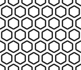 Abstract background with geometric mosaic shapes. Bold rounded hexagon cells with padding. Large hexagon shapes. Seamless tileable vector illustration.