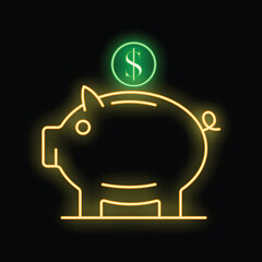 Neon piggy bank glowing with dollar sign is a symbol of saving and financial security
