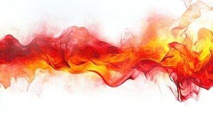 Intense red and yellow fire flames flickering wildly on a pure white background, full of energy.