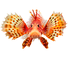 Front View of Lionfish Isolated on Transparent Background